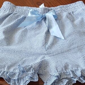 Light Blue Seersucker Ruffle Shorts with Satin Bow